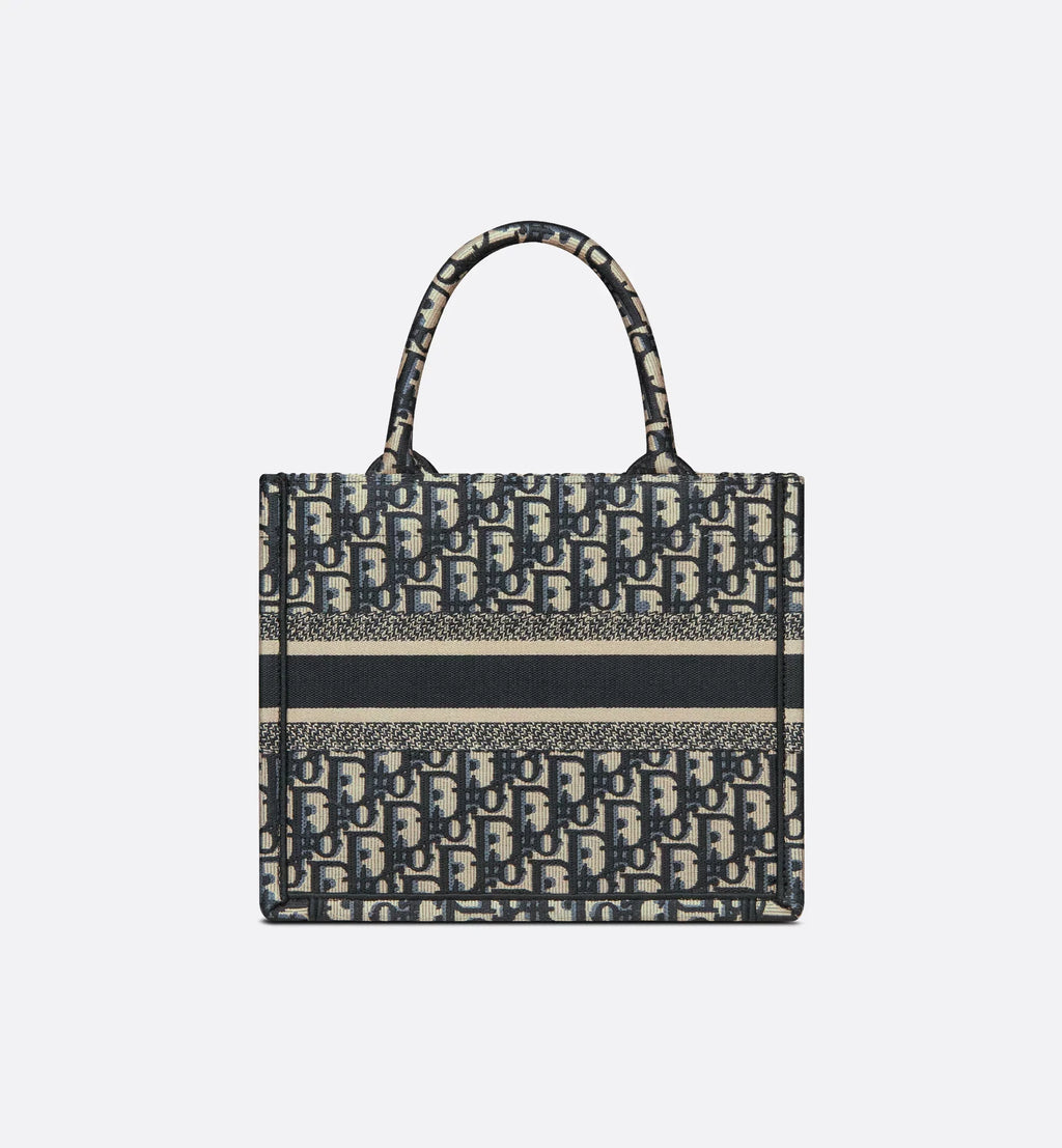 Small Dior Book Tote Ecru and Blue Dior Oblique Embroidery