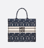 Large Dior Book Tote Blue And White Miss Dior Allover Embroidery