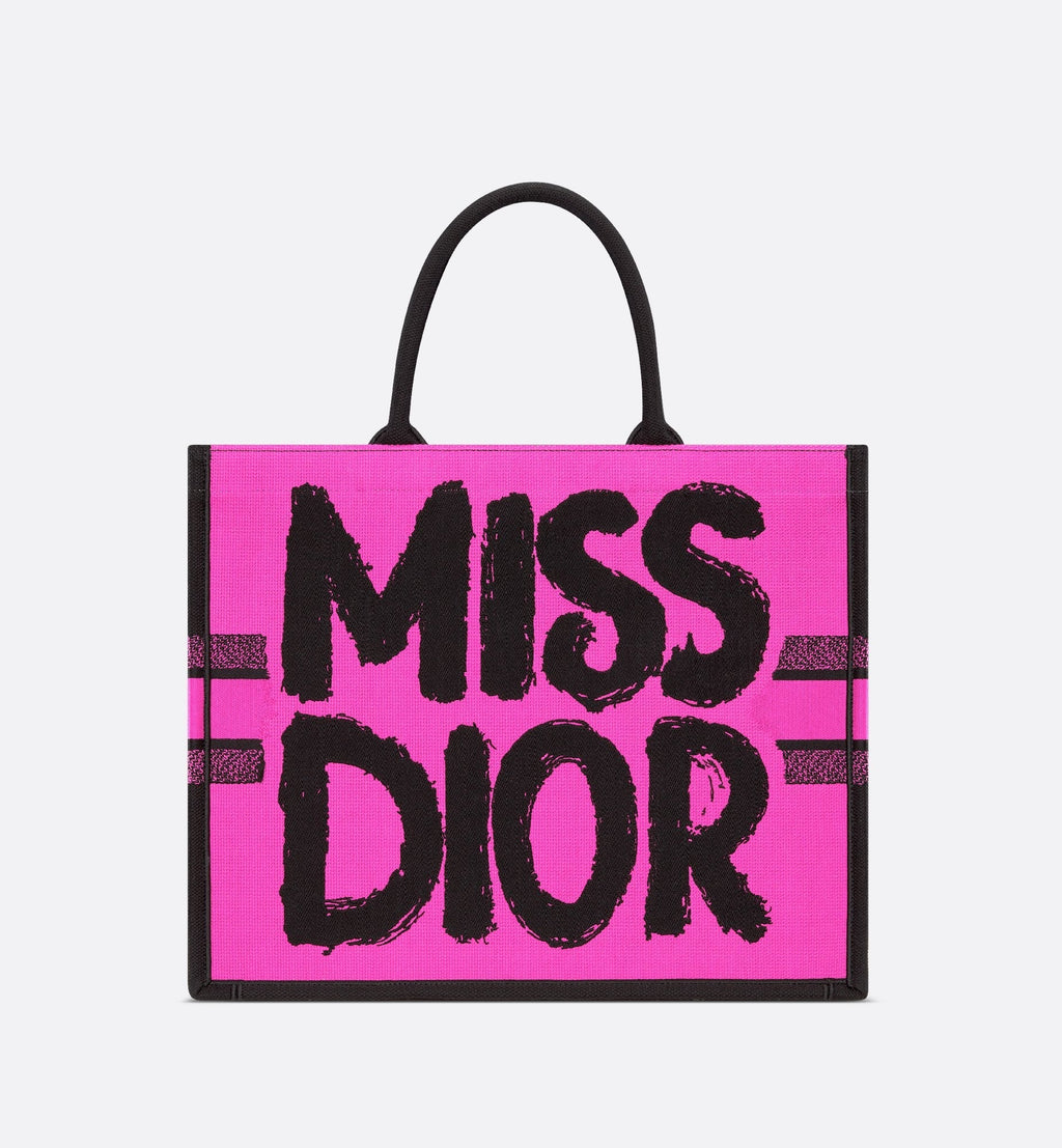 Large Dior Book Tote Two Tone Fuchsia And Purple Miss Dior Graffiti Embroidery