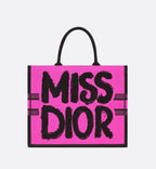 Large Dior Book Tote Two Tone Fuchsia And Purple Miss Dior Graffiti Embroidery