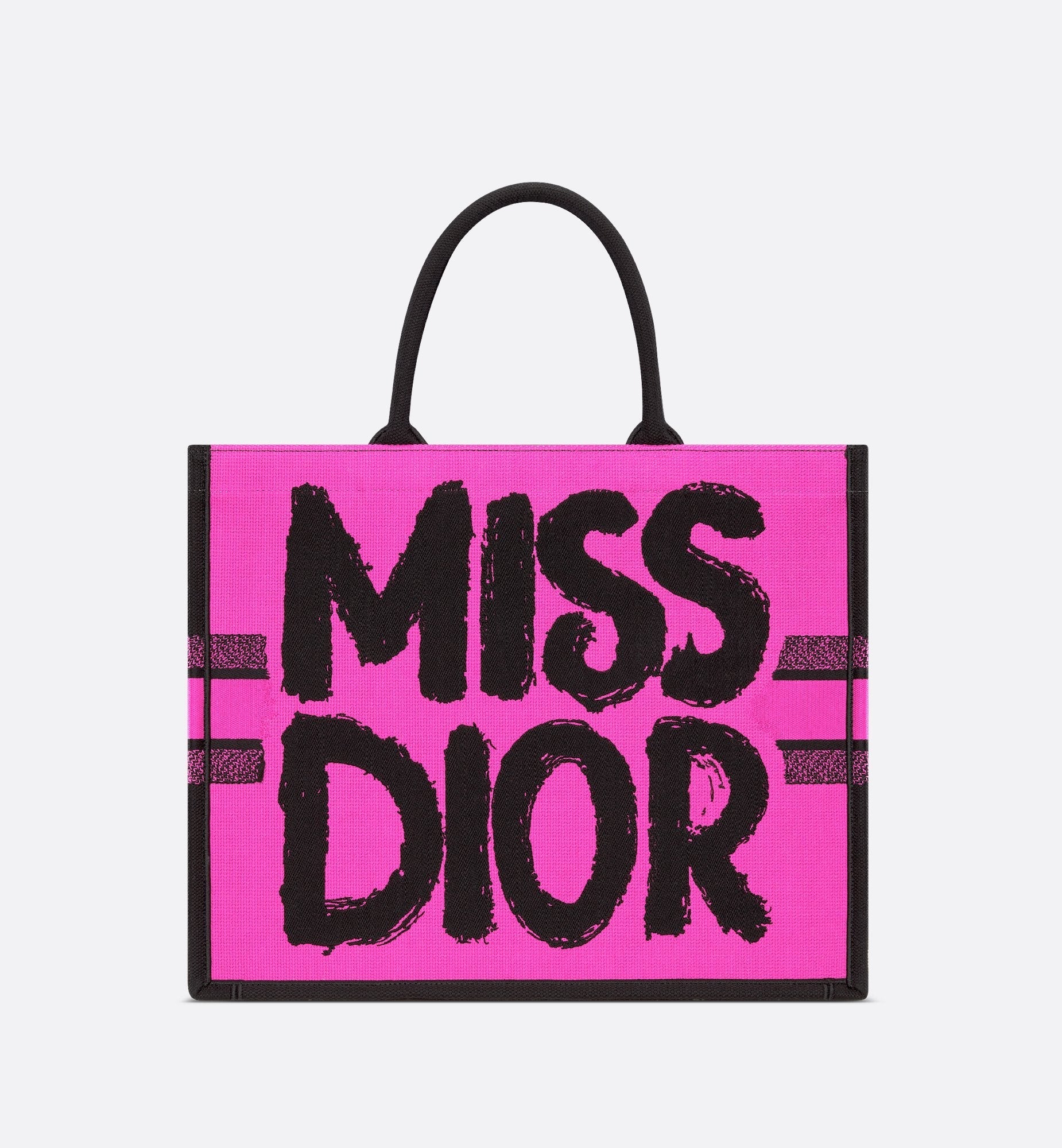 Large Dior Book Tote Two Tone Fuchsia And Purple Miss Dior Graffiti Embroidery