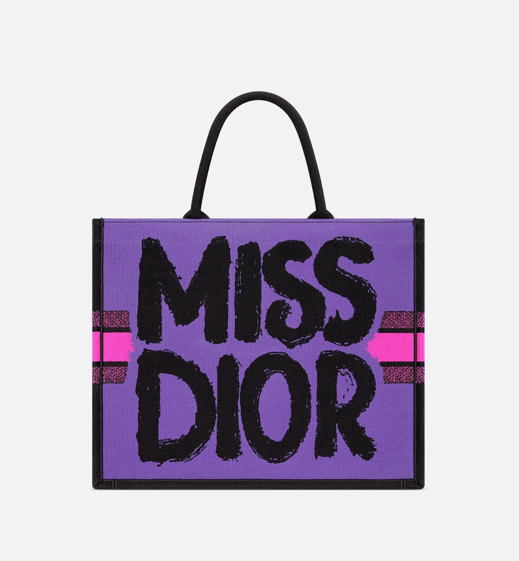 Large Dior Book Tote Two Tone Fuchsia And Purple Miss Dior Graffiti Embroidery