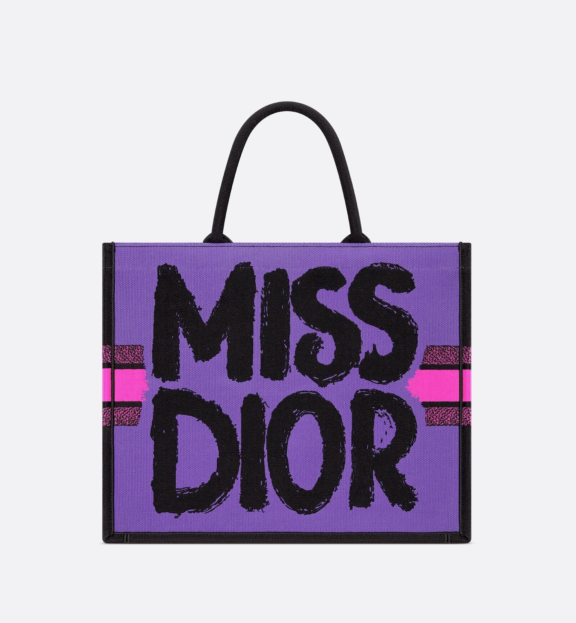 Large Dior Book Tote Two Tone Fuchsia And Purple Miss Dior Graffiti Embroidery