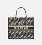 Large Dior Book Tote Ecru And Blue Dior Oblique Embroidery
