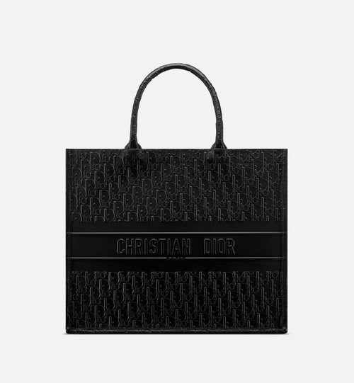 Large Dior Book Tote Black Dior Oblique Embossed Calfskin