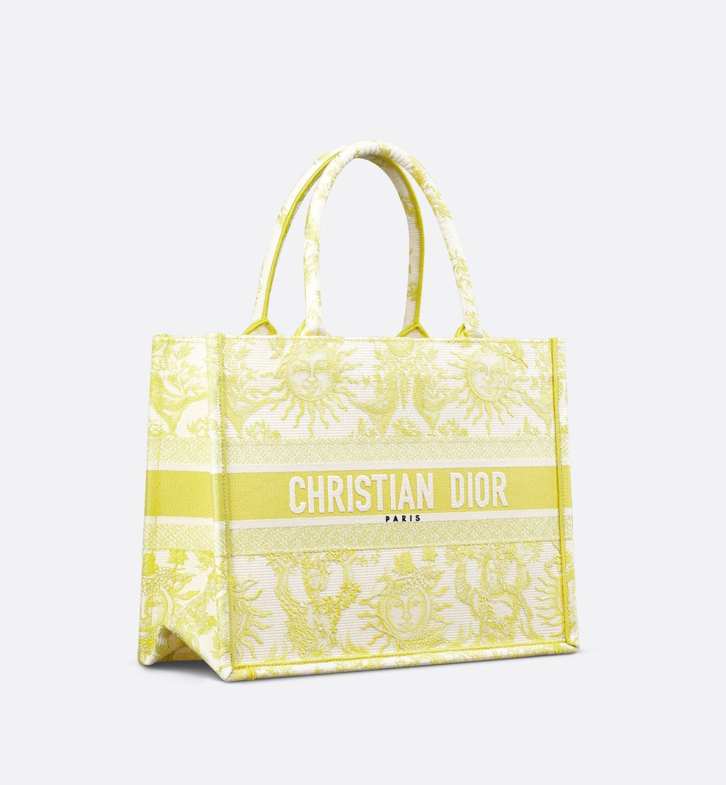 Medium Dioriviera Dior Book Tote Lemon Yellow Toile De Jouy Soleil Embroidery