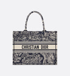 Medium Dior Book Tote Blue and Ecru Toile de Jouy Reverse Embroidery