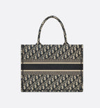 Medium Dior Book Tote Ecru and Blue Dior Oblique Embroidery