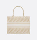 Medium Dior Book Tote White and Gold-Tone Dior Oblique Embroidery