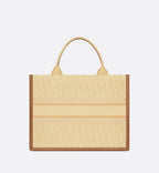 Medium Dior Book Tote Beige Dior Oblique Embroidered Raffia And Camel Calfskin