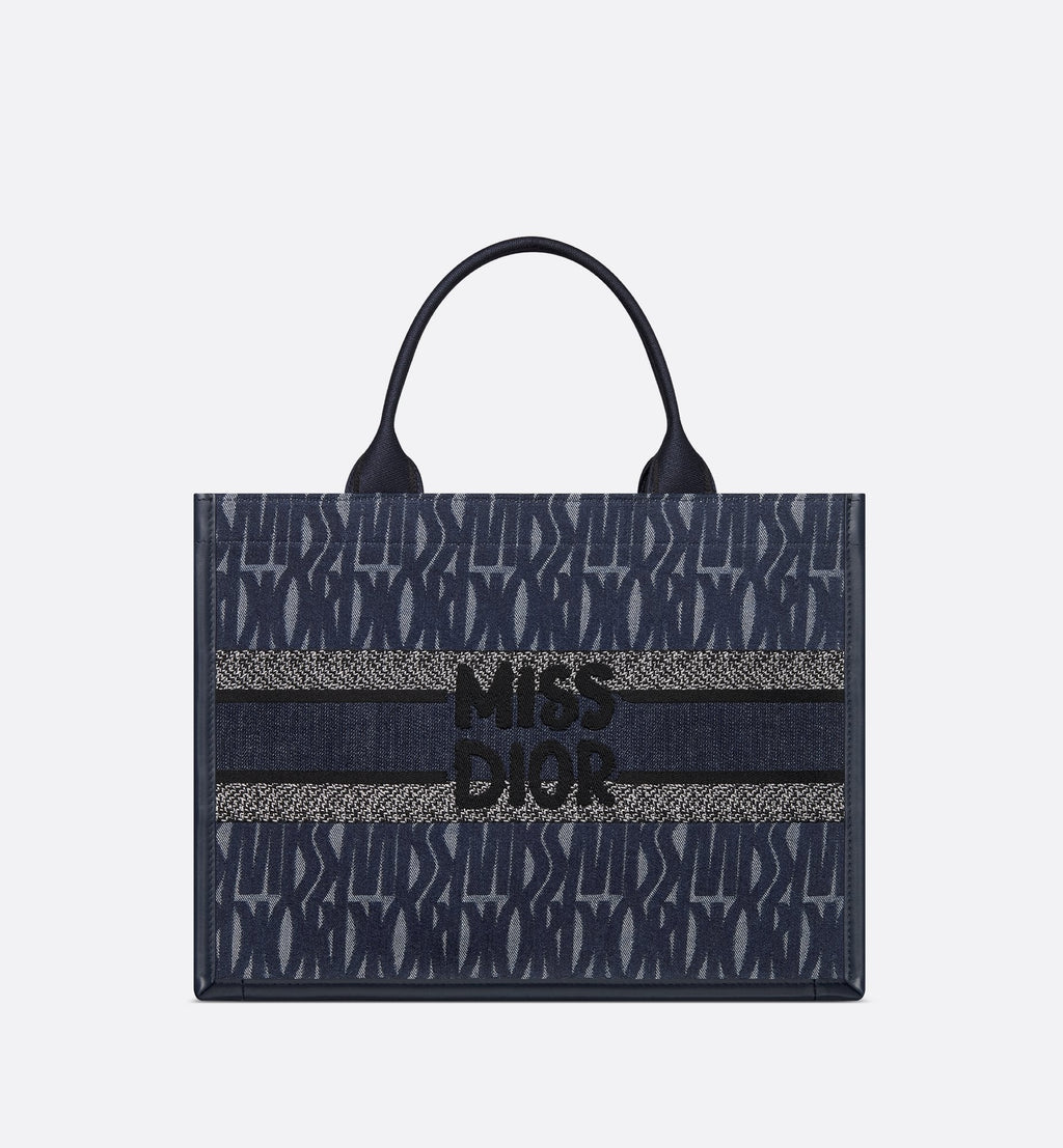 Medium Dior Book Tote Blue Miss Dior Allover Embroidered Denim