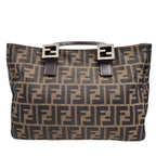 Fendi Zucca Canvas Leather Handbag Brown