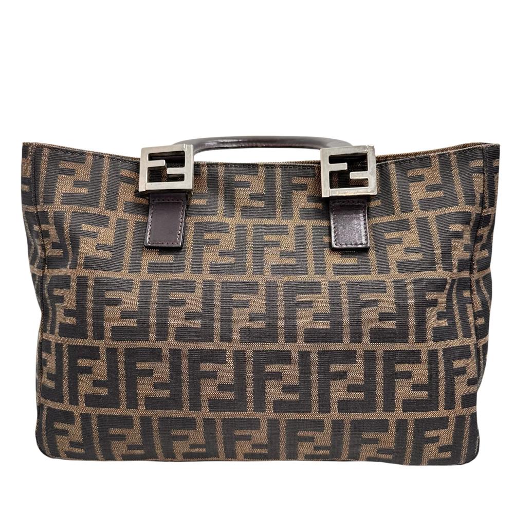 Fendi Zucca Canvas Leather Handbag Brown