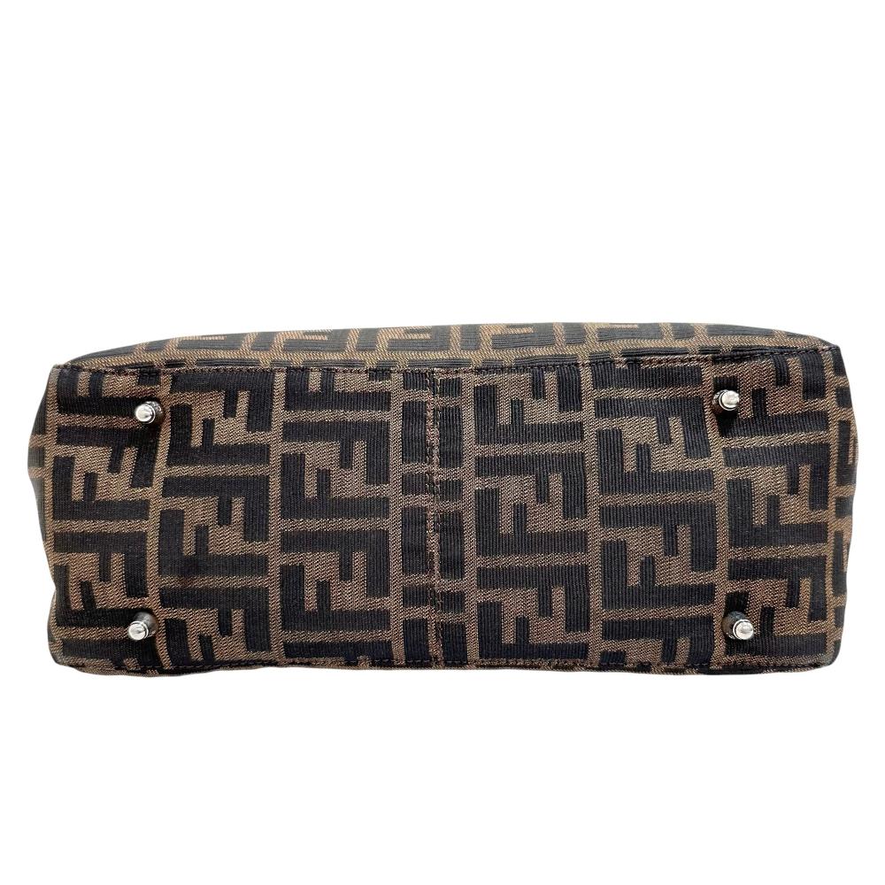 Fendi Zucca Canvas Leather Handbag Brown