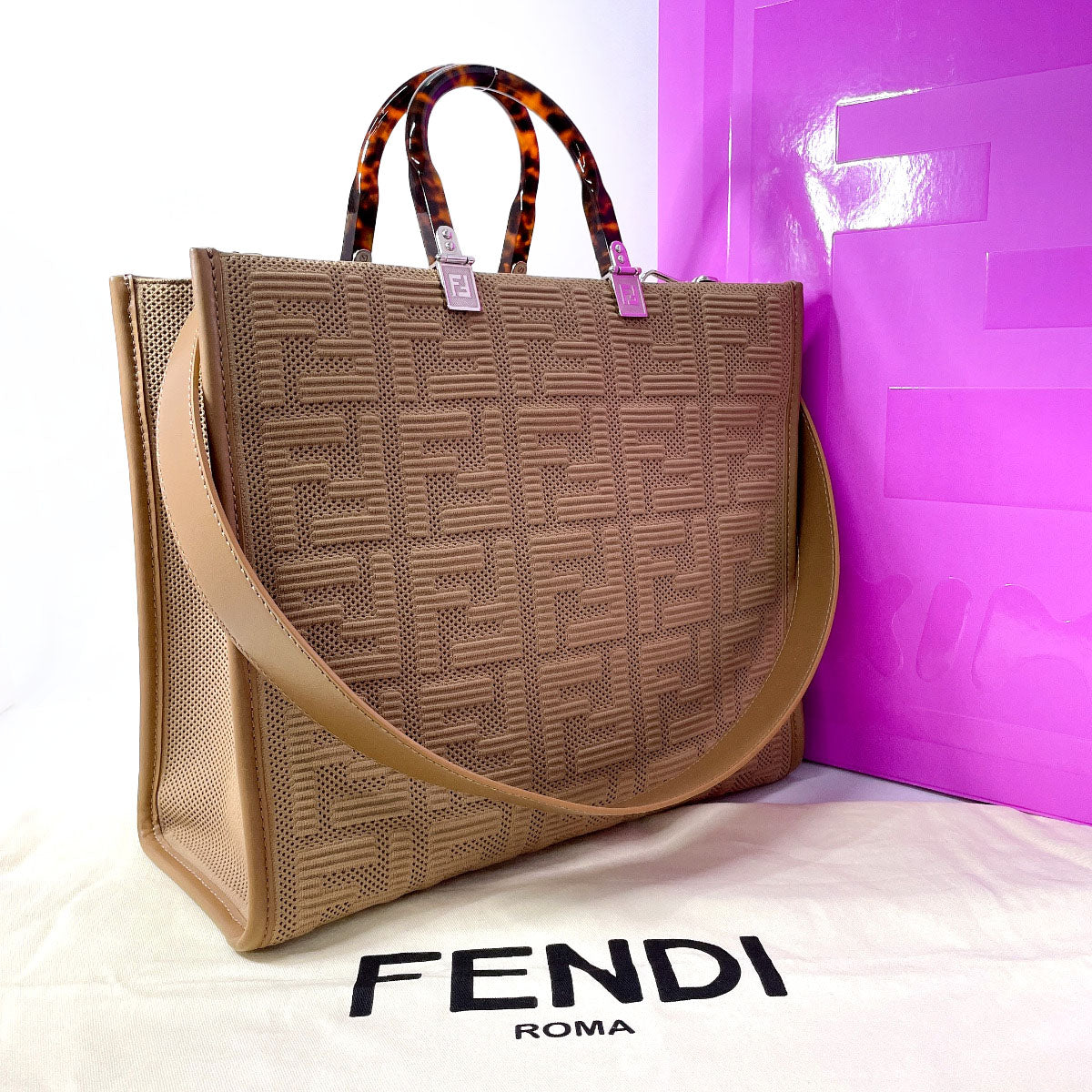 Fendi Sunshine Medium Nylon Leather Tote
