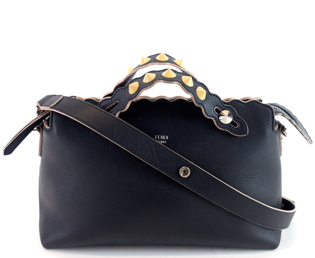 Fendi Black Leather Small Pearl Embellished By The Way Satchel