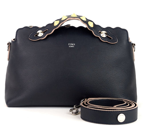 Fendi Black Leather Small Pearl Embellished By The Way Satchel