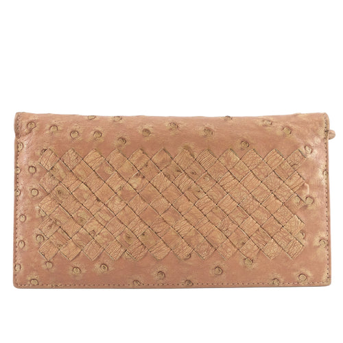 BOTTEGA VENETA Intrecciato Ostrich Leather Long Wallet