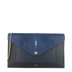 CELINE Pocket Evening Leather and Shagreen Flap on Chain Bag