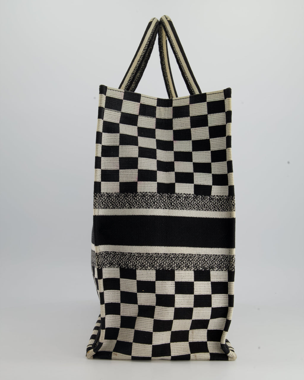 Christian Dior Large Black and White Chequered Book Tote Bag
