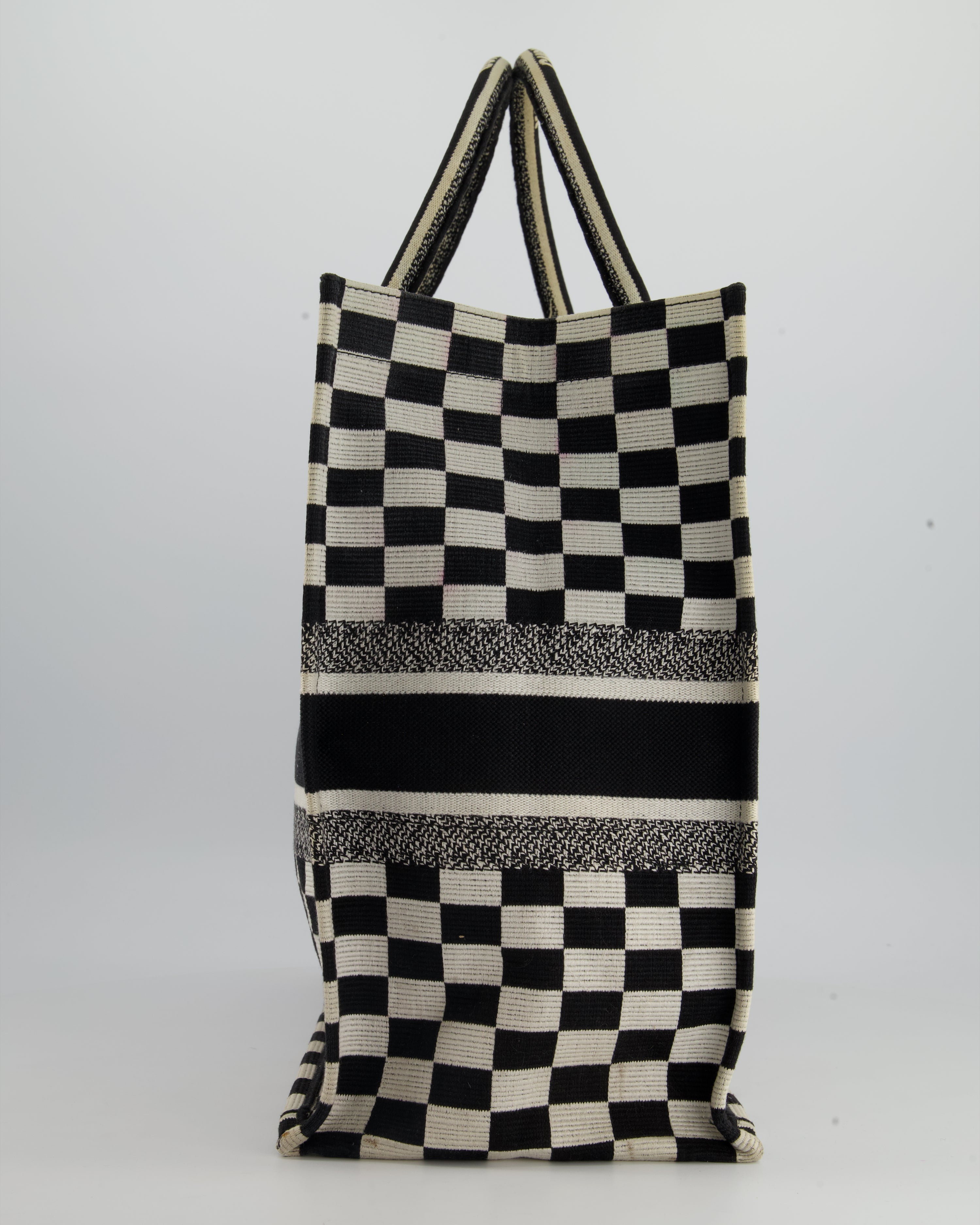Christian Dior Large Black and White Chequered Book Tote Bag