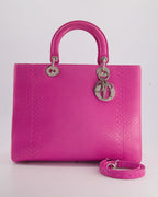 Christian Dior Large Pink Python Lady Dior Bag with Silver Hardware