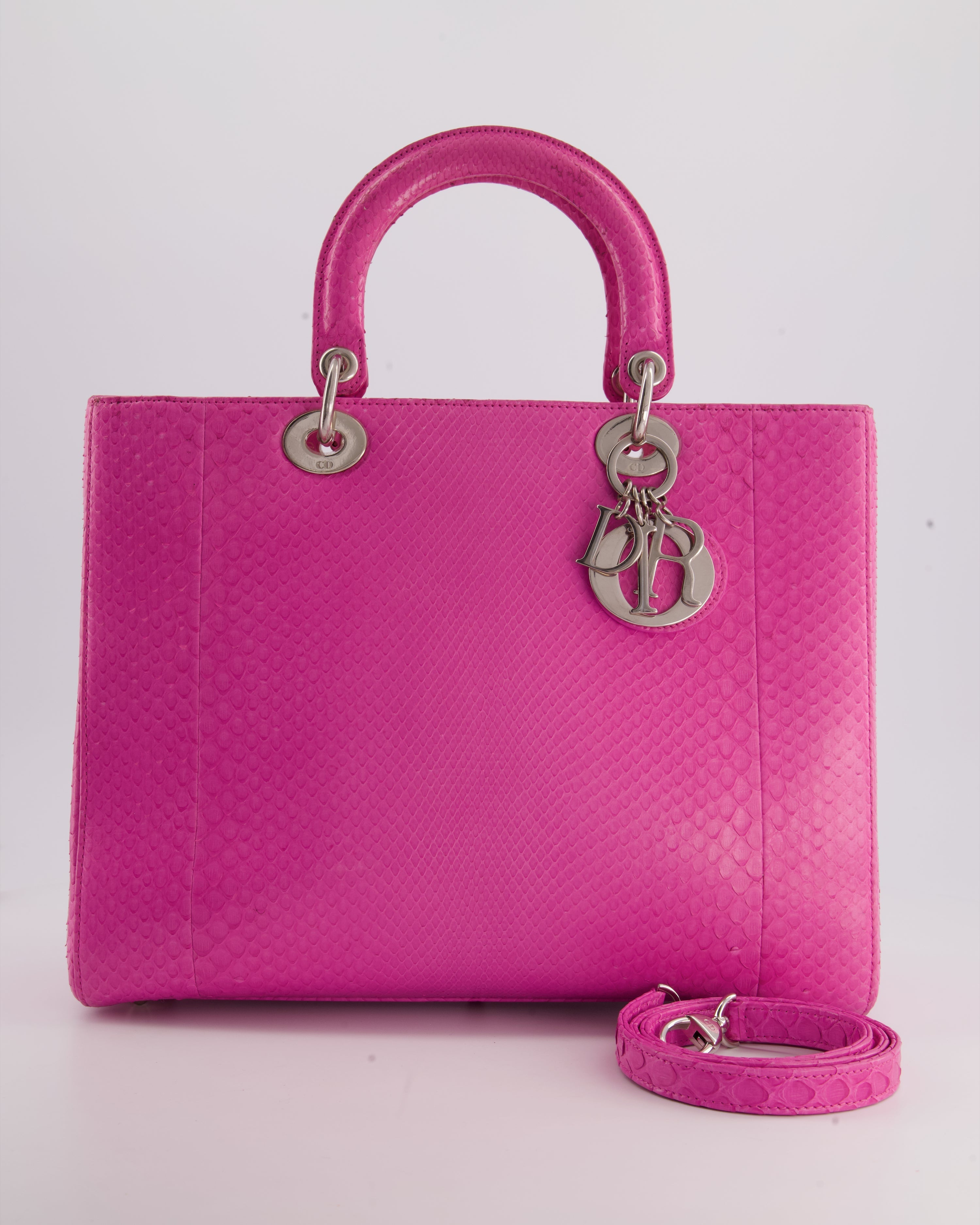 Christian Dior Large Pink Python Lady Dior Bag with Silver Hardware
