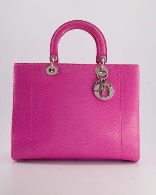 Christian Dior Large Pink Python Lady Dior Bag with Silver Hardware