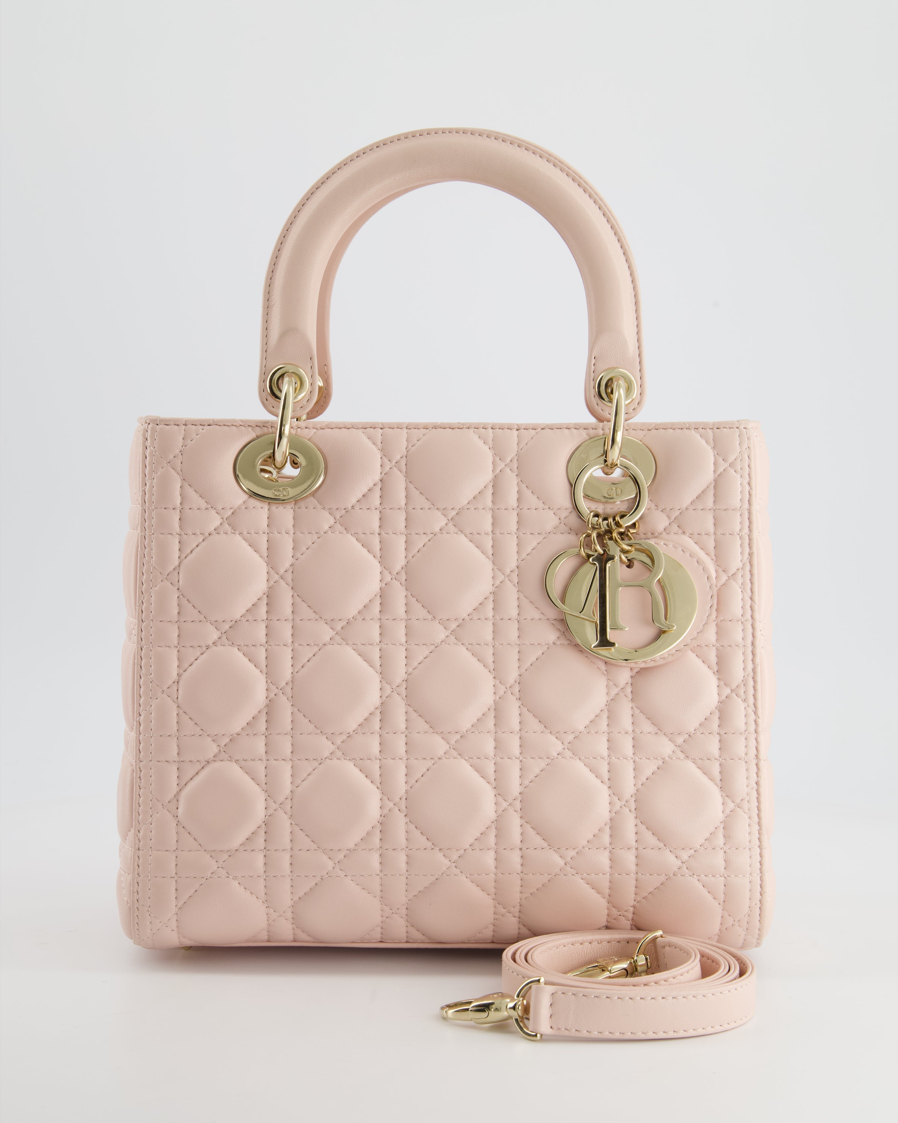 Christian Dior Heavenly Pink Medium Lady Dior Bag in Lambskin Leather with Champagne Gold Hardware
