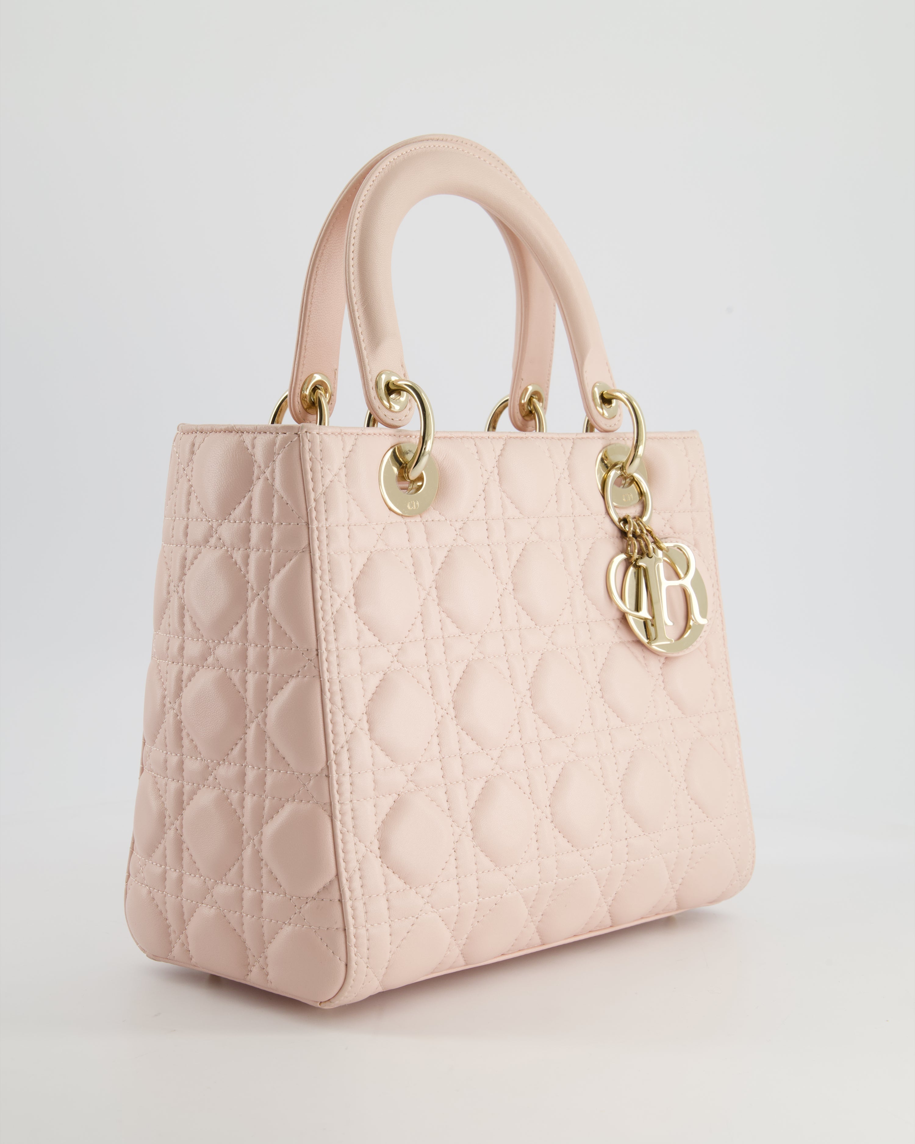 Christian Dior Heavenly Pink Medium Lady Dior Bag in Lambskin Leather with Champagne Gold Hardware