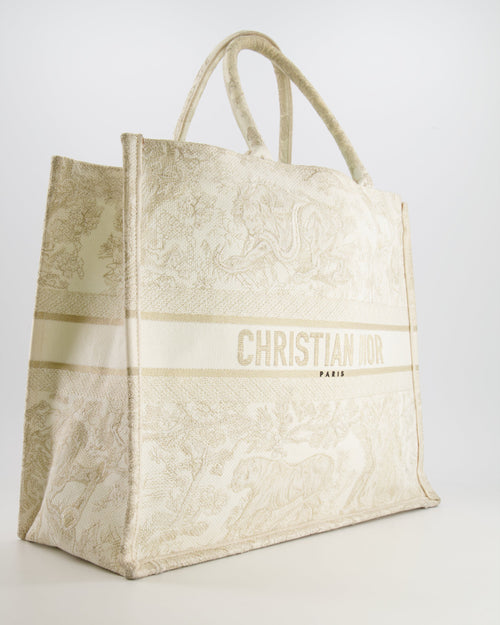 Christian Dior Cream and Gold Embroidered Large Book Tote Bag