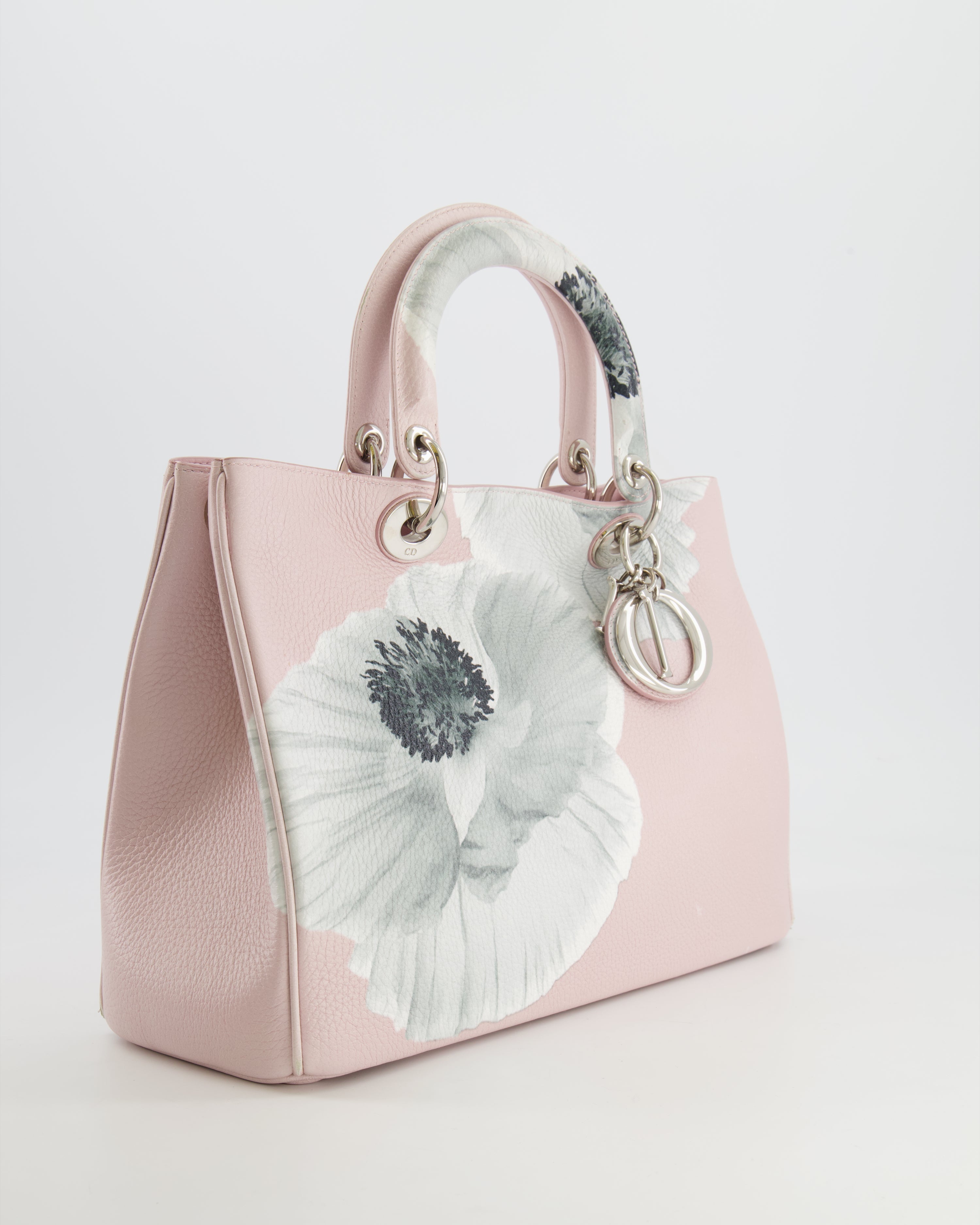 Christian Dior Light Pink and Grey Floral Diorissimo Bag with Silver Hardware
