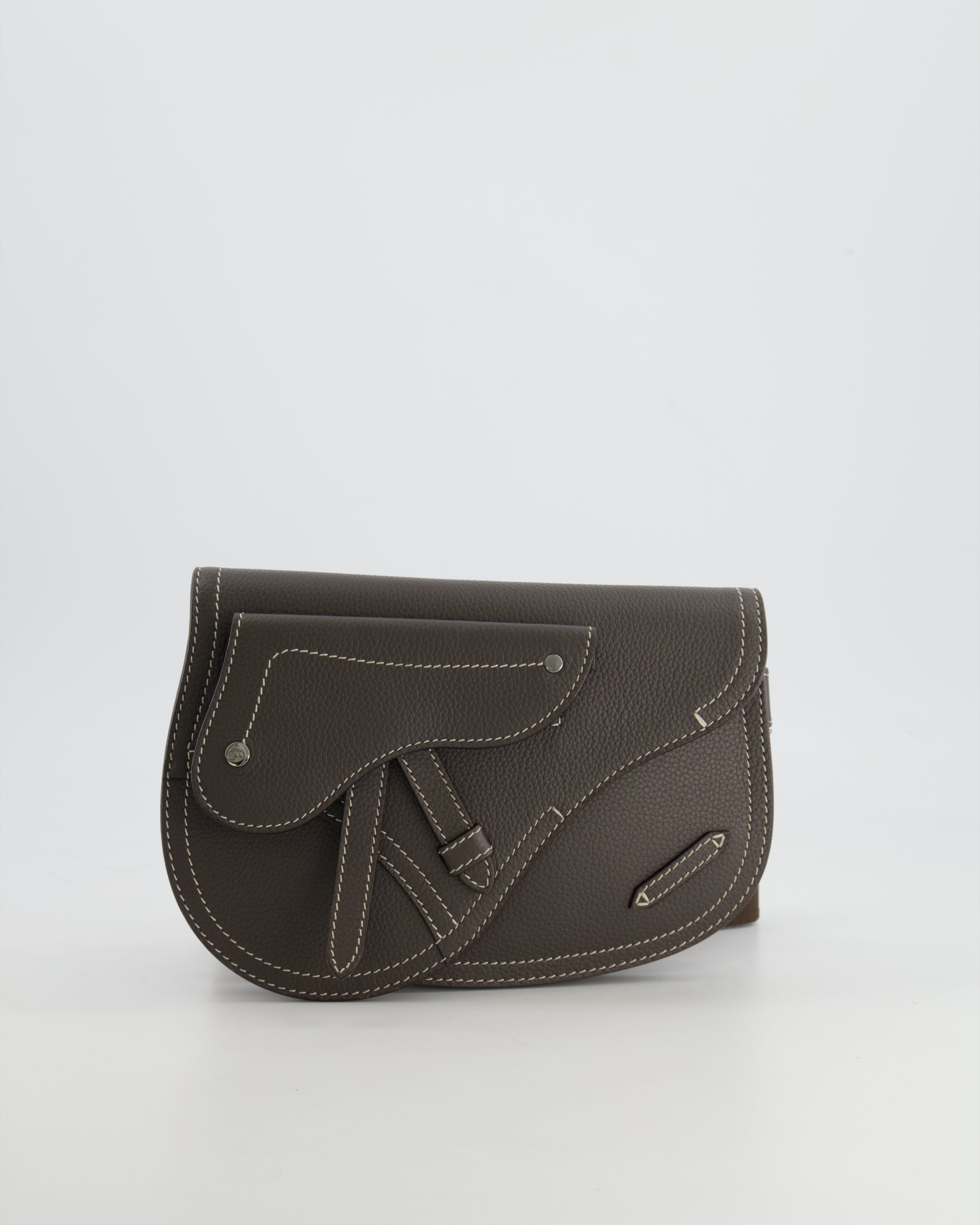 Christian Dior Brown Saddle Pouch Bag with Silver Hardware