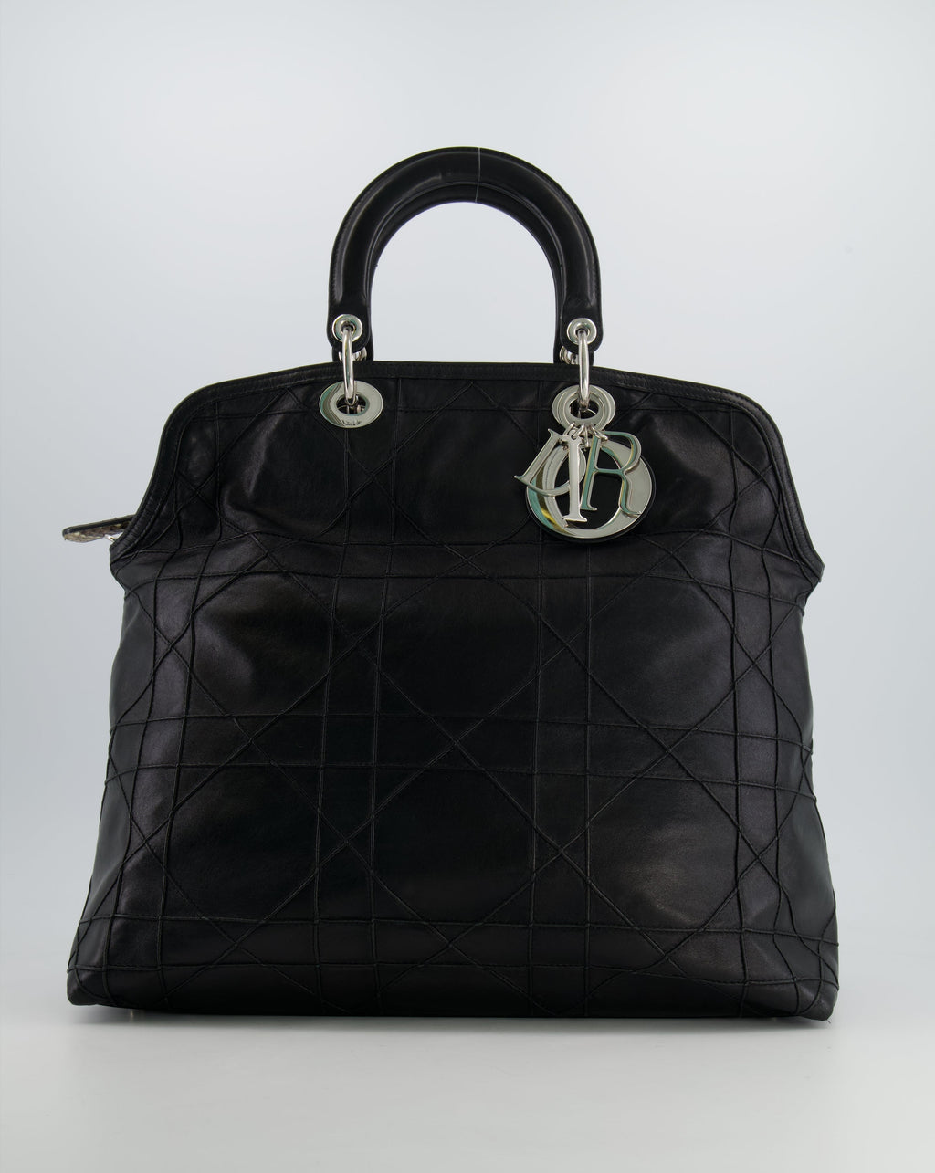 Christian Dior Black Leather Granville Tote Bag with Silver Hardware