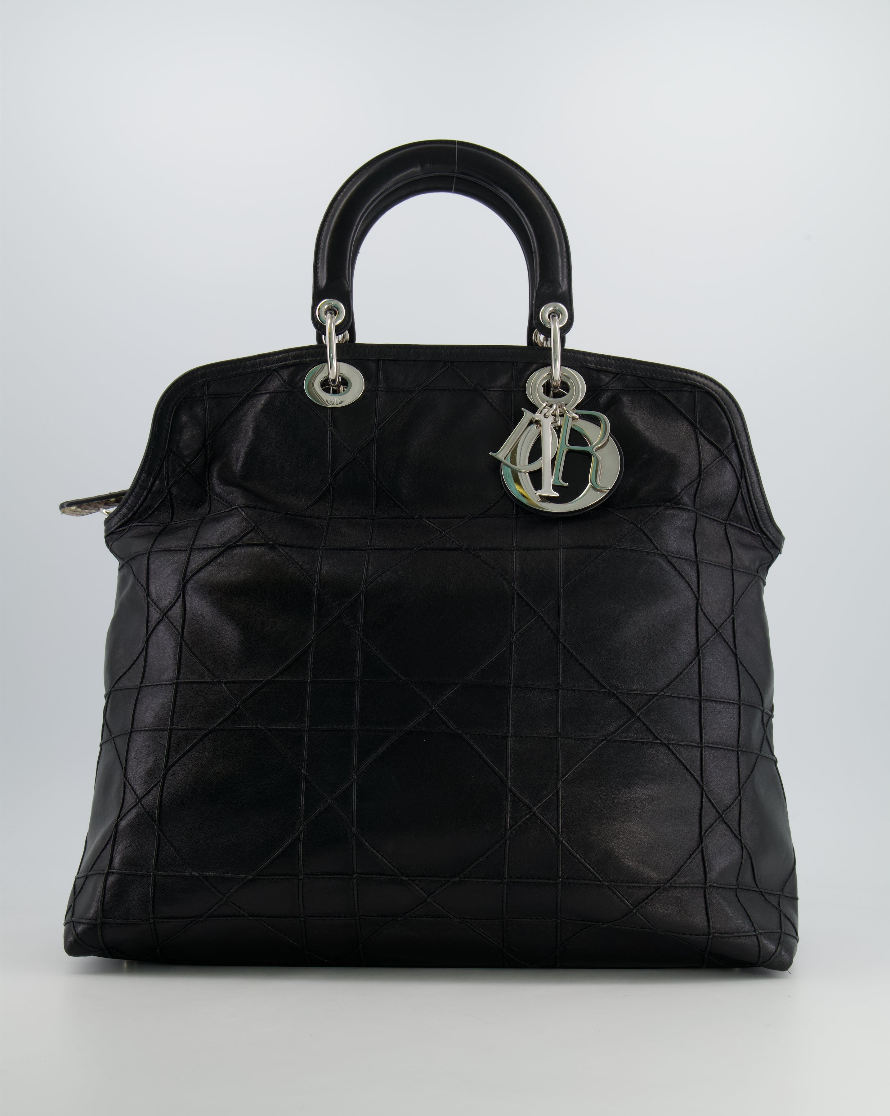Christian Dior Black Leather Granville Tote Bag with Silver Hardware