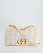 Christian Dior Ivory Large Caro Supple Cannage Calfskin Leather Flap Bag With Gold Hardware
