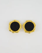 Fendi Gold and Black Vintage Circle Clip-On Earrings with Logo