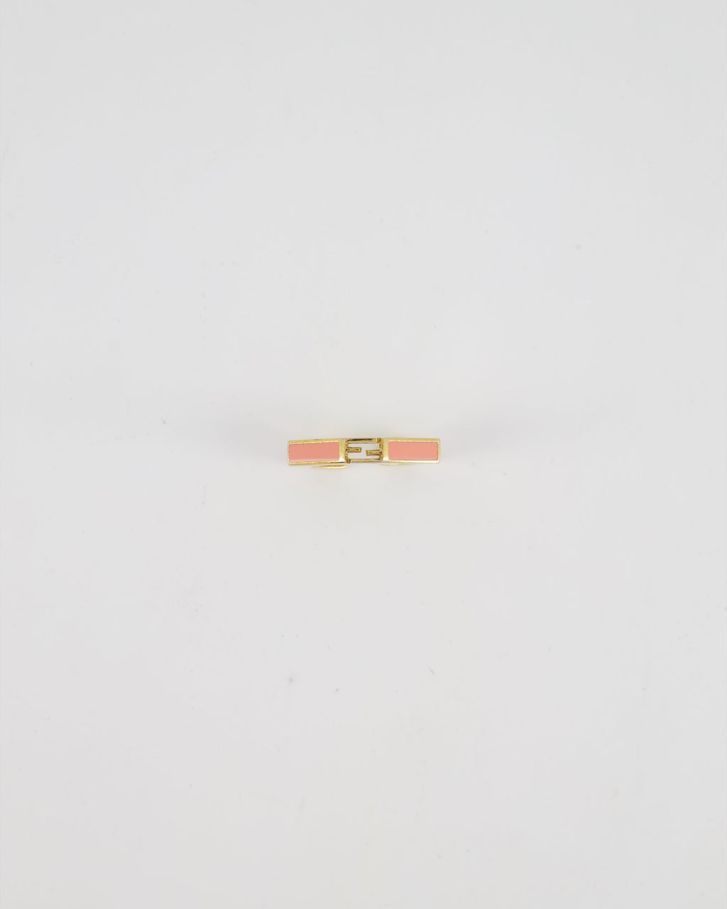 Fendi Gold Enamel Hexagonal Baguette Ring with pink Enamel Detail Size M