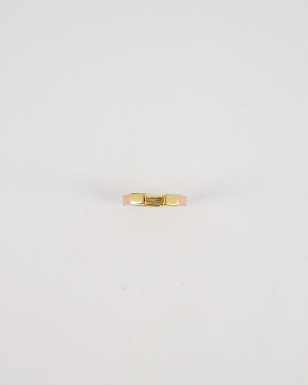 Fendi Gold Enamel Hexagonal Baguette Ring with pink Enamel Detail Size M