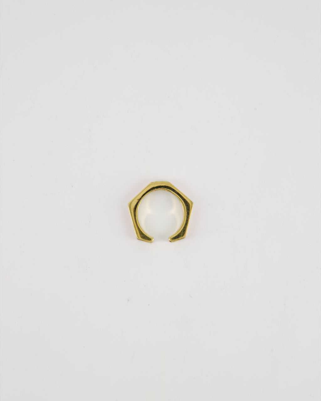 Fendi Gold Enamel Hexagonal Baguette Ring with pink Enamel Detail Size M
