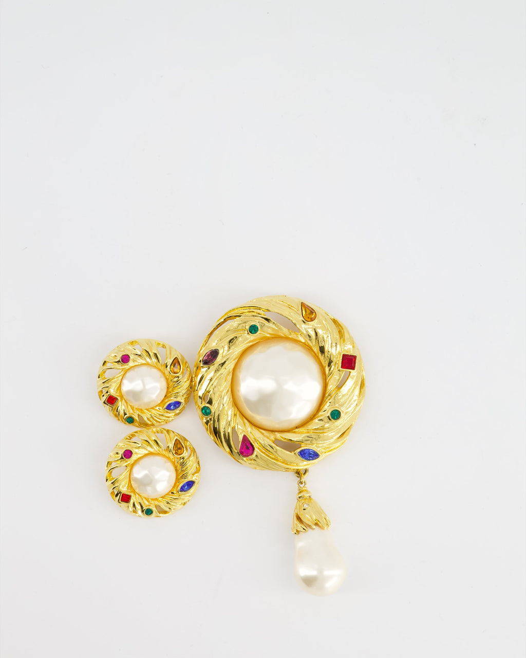 *RARE* Yves Saint Laurent Pearl Rhinestone Brooch and Earrings Set