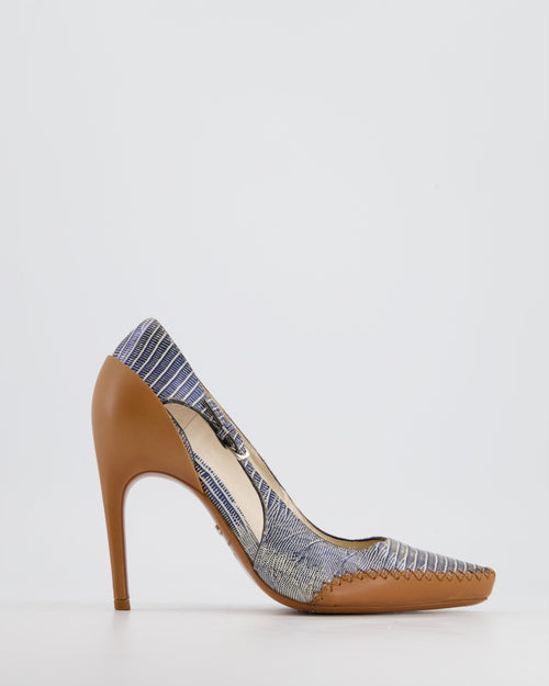 Christian Dior Lizard Embossed Leather Cut Out Pointed Toe Pumps with Buckle Detail Size EU 38