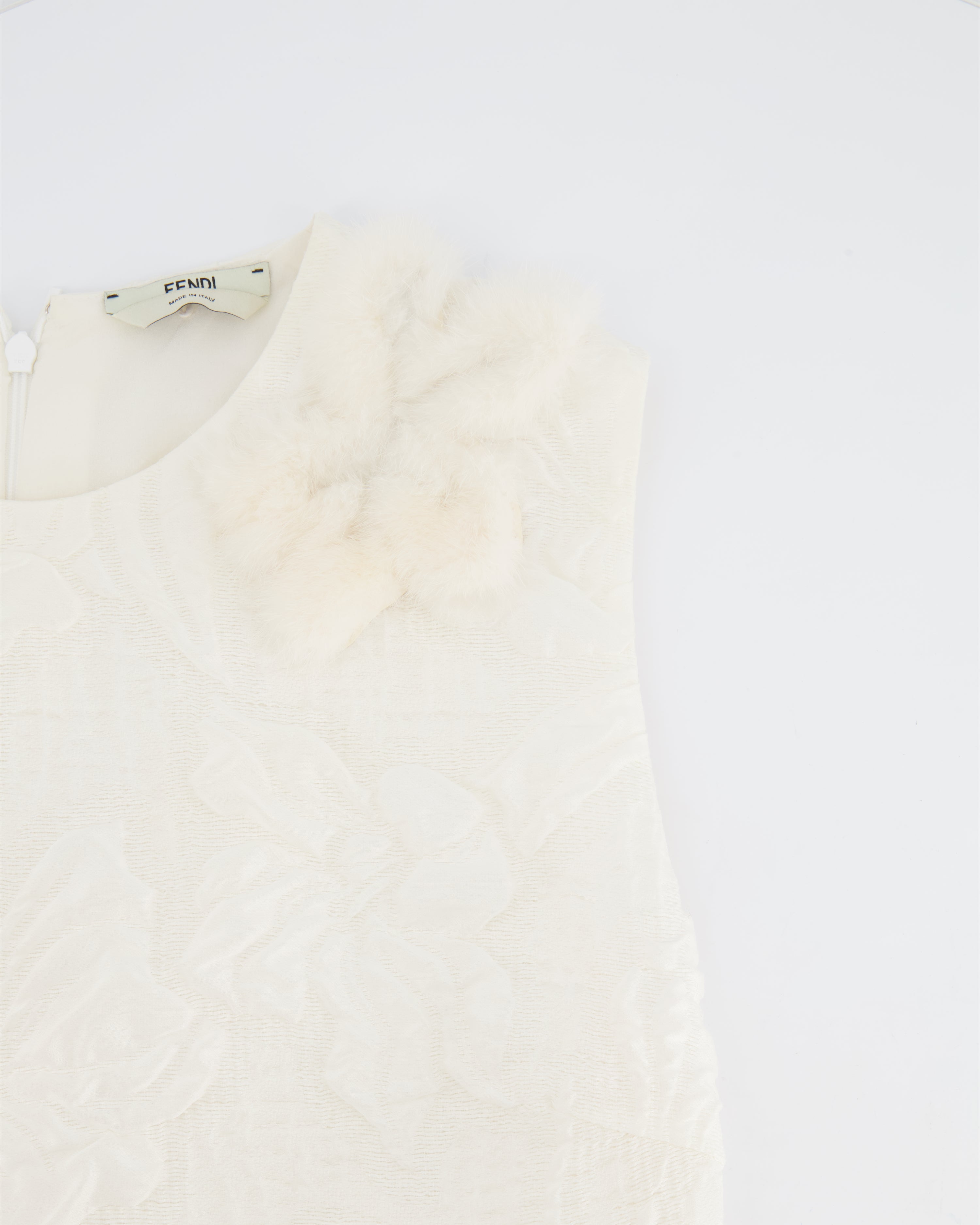 Fendi Pearl White Textured Sleeveless Dress with Mink Fur Detailing Size IT 42 (UK 10)