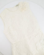 Fendi Pearl White Textured Sleeveless Dress with Mink Fur Detailing Size IT 42 (UK 10)