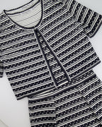 Christian Dior Navy and White Striped Textured Midi Dress and igan Set Size FR 42 (UK 14)