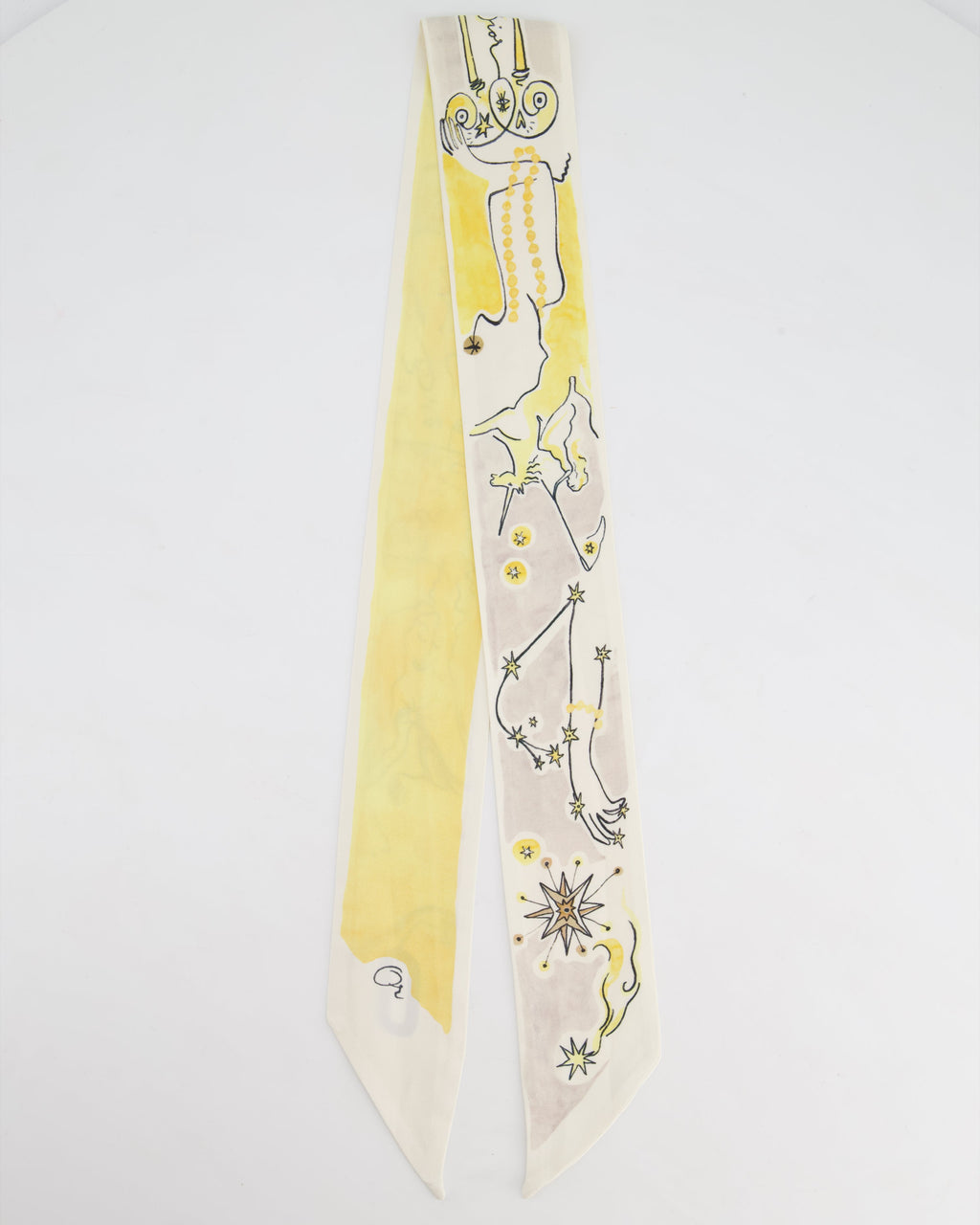 Christian Dior Ivory & Yellow Silk Twilly Scarf