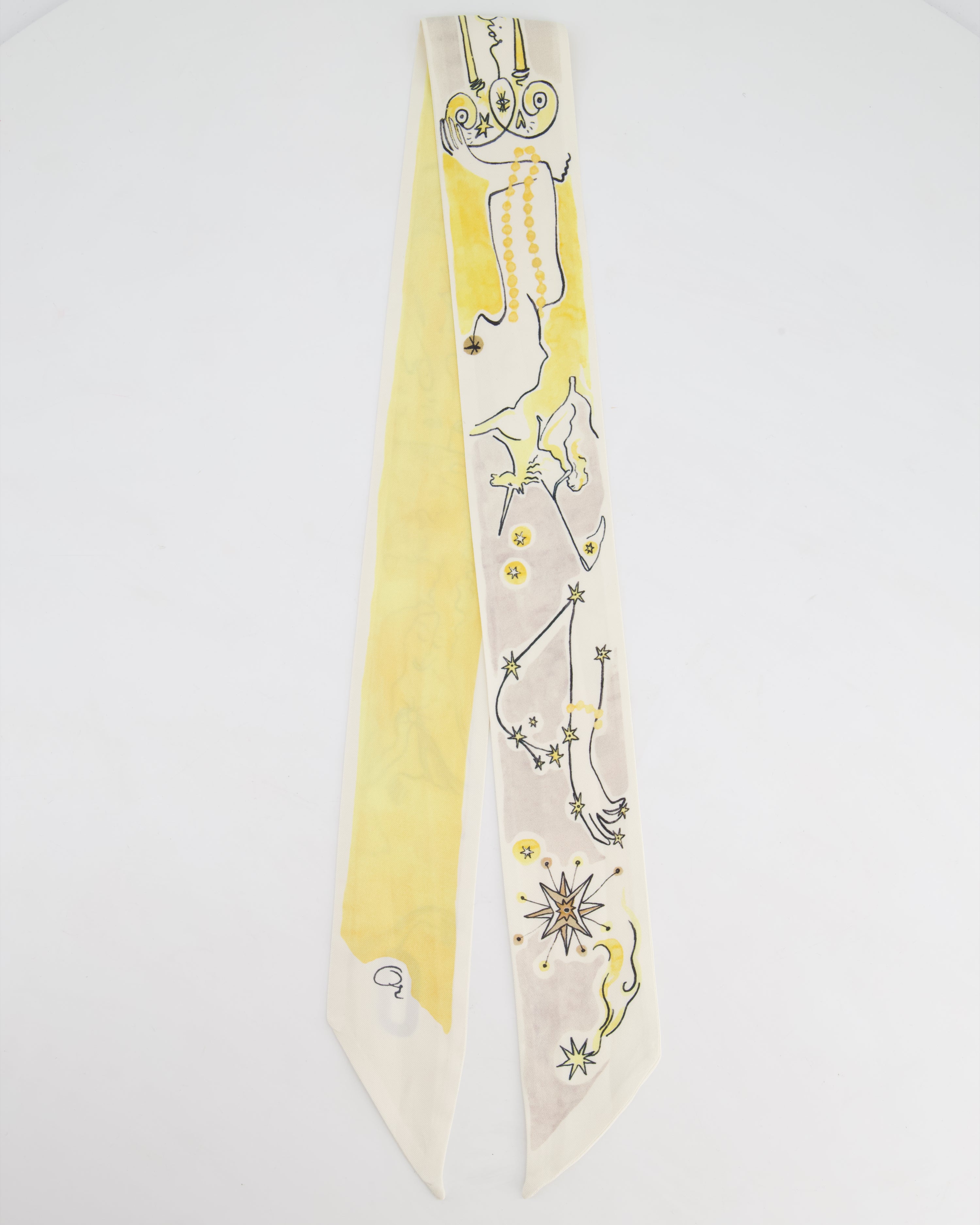 Christian Dior Ivory & Yellow Silk Twilly Scarf