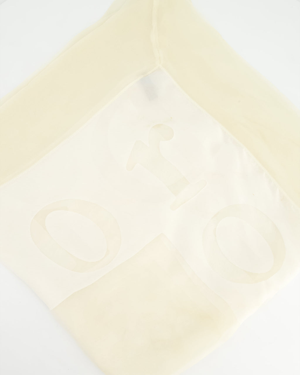 Christian Dior Sheer Ivory Chiffon Logo Scarf 90x90cm