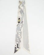Christian Dior Mitzah ABCDior Grey, Black, White Silk Twilly Scarf with 'L' Initial Detail