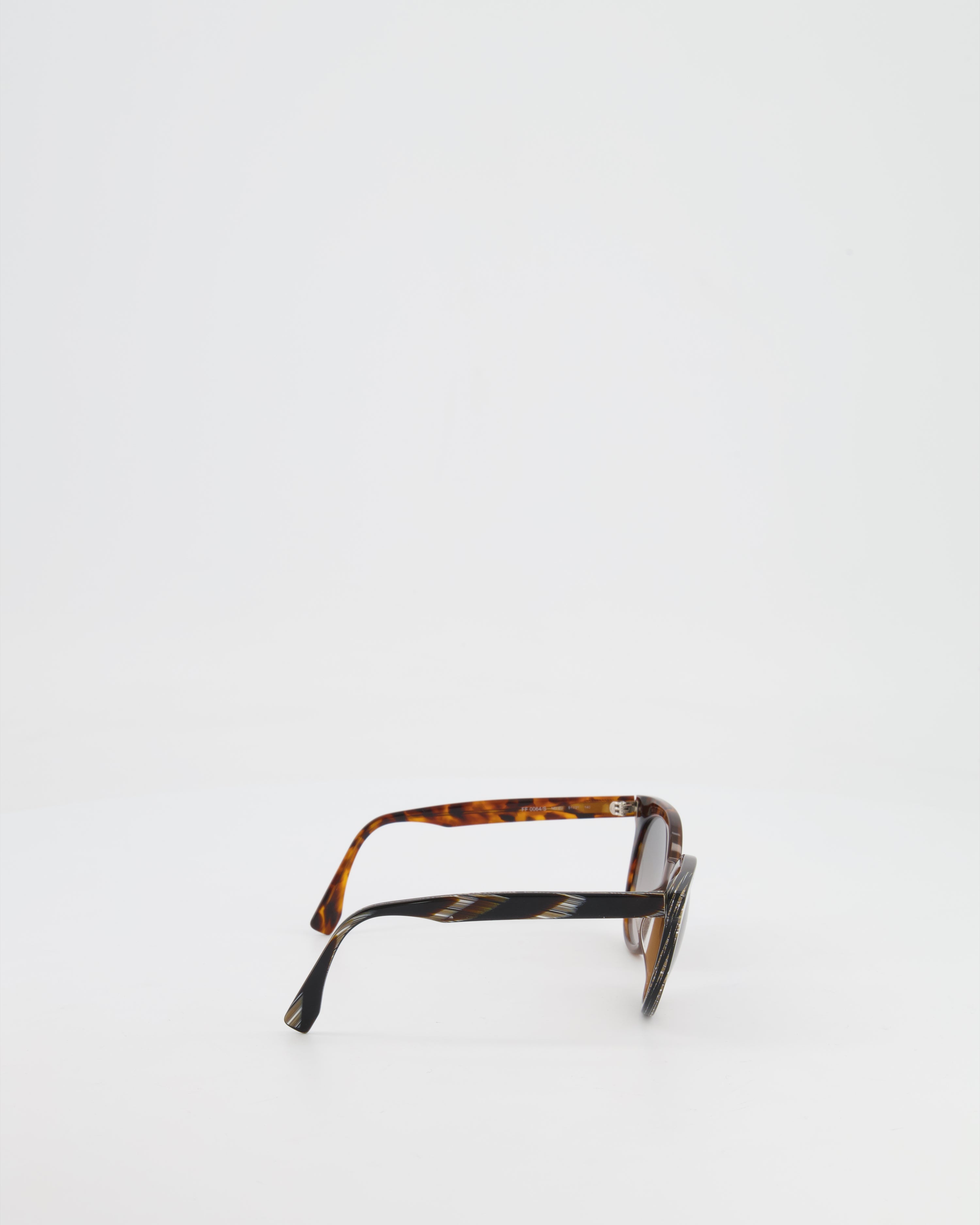 Fendi Brown Tortoiseshell and Wood-effect Round Sunglasses